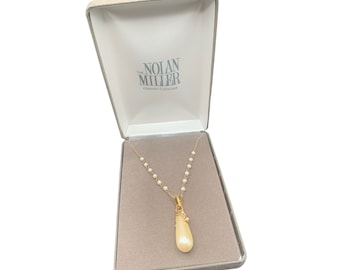 Nolan Miller Necklace NIB Faux Pearl Drop Gold Tone Long Signed With Box