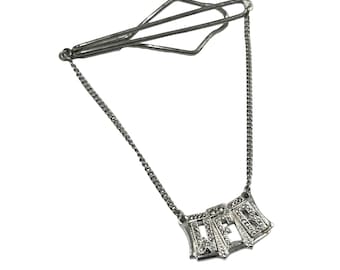 Vintage Tie Bar with Chain Dangling Monogram WFB Sterling Silver & Marcasites