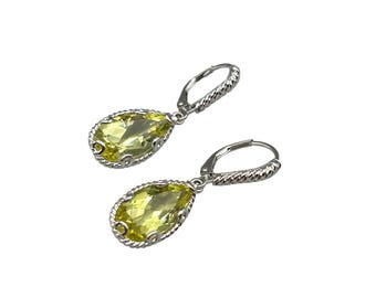 ATELIER Yellow Lemon Quartz Earrings Sterling Silver 925 Drops Dangles Lever Back Pierced