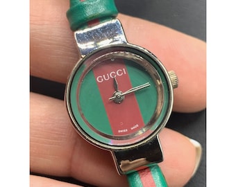 Vintage GUCCI Women's Watch Iconic Red Green Stripe Working Condition