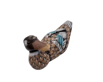 Hand Painted Mallard Duck Miniature Figurine Carved Semi Precious Stone TV Decor