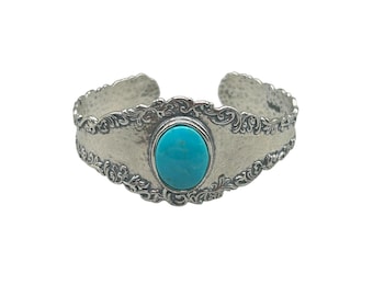 OR PAZ Turquoise Cuff Sterling Silver PZ Israel Bracelet Turquoise Cabochon 925 Artisan