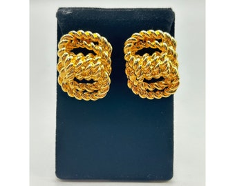Gold Tone Knots Twisted Ropes Earrings Vintage 80s 90s Clips Costume Jewelry