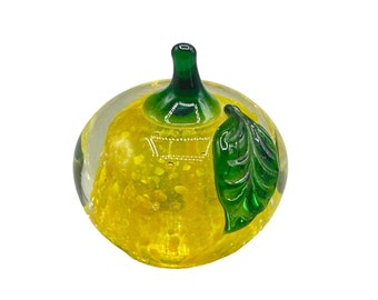 Vintage Decorative Glass Fruit Art Glass Yellow Apple Plum Paperweight Decor