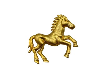 Vintage Gold Tone Horse Pin Brooch Textured Metal Figural Pin Equestrian Gift