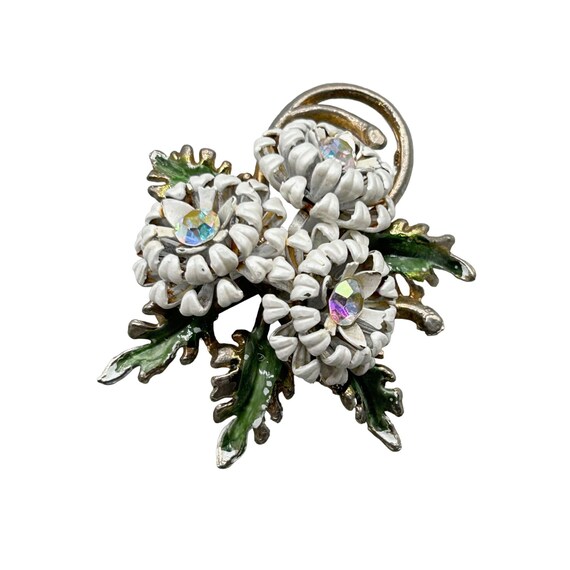 Vintage White Enamel Flower Pin Brooch Cluster Da… - image 1