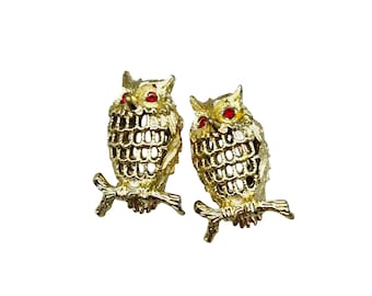 Vintage Pair Of Owls Pin Brooches Set Of 2 Gold Tone Scatter Pin Wise Birds