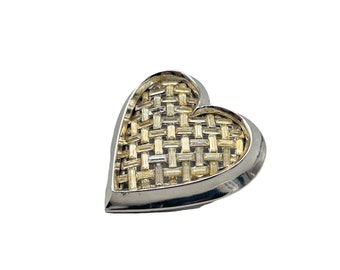 Vintage Trifari Heart Basket Weave Rhinestones Pin Brooch Alfred Philippe Design