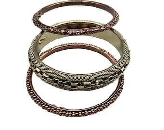 GRAZIANO Set Of 3  Bangle Bracelets Mesh Design Copper and Brass Color