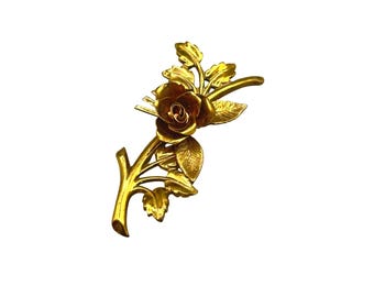 Vintage CORO PEGASUS Pin Brooch Rose Flower On Branch Repousse Stamping