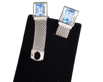 Aqua Blue Glass Stones Cuff Links Simulated Aquamarine Man Accessories Gift