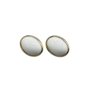 Vintage Signed Trifari Earrings White Cabochons Pierced Gold Tone 80s Jewelry