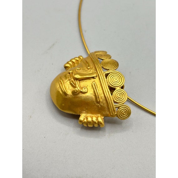 Matte Gold Color Ethnic Face Mask Pendant Pin Bro… - image 5