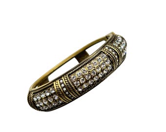 HEIDI DAUS  Hinged Bangle Bracelet Antiqued Gold And Clear Crystals