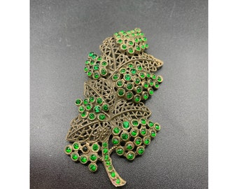 Little Nemo L/N Grape Brooch Green Gems Antique Openwork Large Pin Signed