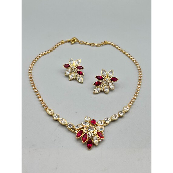 Vtg Monet Necklace and Earrings Set Clear and Red… - image 6