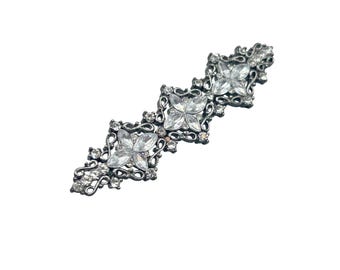 Vintage Rhinestones Bar Pin 90s Costume Jewelry Elegant Silver Tone Setting