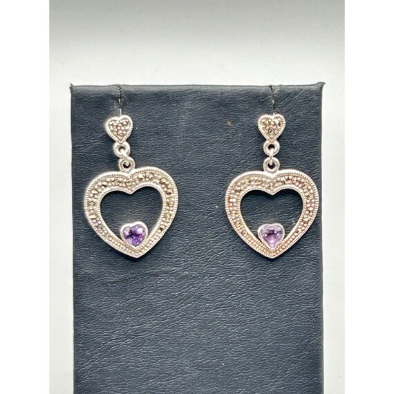 Boucles D'oreilles Argent 925 Avec Marcassite & Améthyste/verre Cœur - Silverspeck