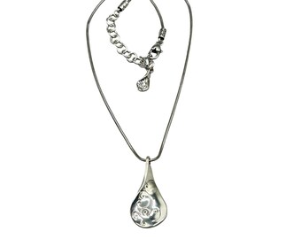 Retired Brighton Drop Necklace Double Sided Pendant Adjustable Silver Tone
