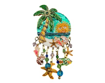 LATR 2GO Tropical Beach Pib Brooch Enhancer pendant Colorful Sun Palm Sealife
