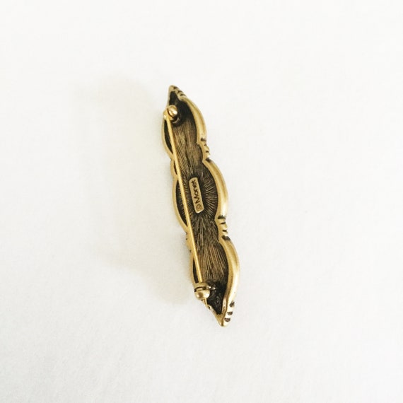 Monet brooch bar pin gold tone and oval cabochon … - image 2