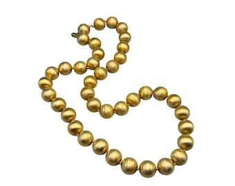 VENDOME Brushed Gold Tone Necklace Beaded Textured Silver Beads Strung On Chain
