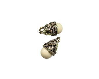 HEIDI DAUS Ivory Color Ball Earrings With Crystals Art Deco Inspired Pierced Hoops