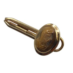 Tiger Eye Cameo Tie Bar Tie Clip Vintage Accessories Roman Soldier Genuine Stone