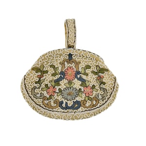 Antique Handmade Purse Handbag Hand Beaded & Hand Embroidered Flowers Design