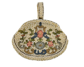 Antique Handmade Purse Handbag Hand Beaded & Hand Embroidered Flowers Design