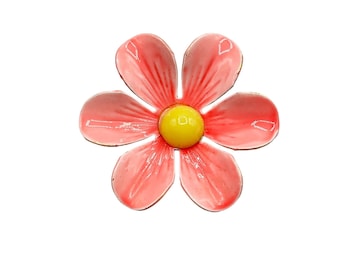 Vintage Enamel Flower Pin Brooch Pink Daisy Yellow Center Fun Flower Jewelry