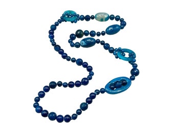 Blue Agate Necklace Dyed Faceted Beads Long Hand Knotted Gemstone Jewelry