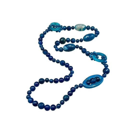 Blue Agate Necklace Dyed Faceted Beads Long Hand K
