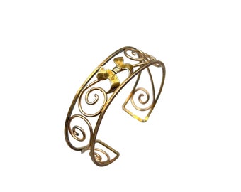Vintage Signed KREMENTZ Cuff Bracelet Filigree Scroll Design Gold Rolled Jewelry