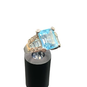 Aquamarine Blue Sapphire and White Topaz Cocktail Ring in Sterling Silver Size 9