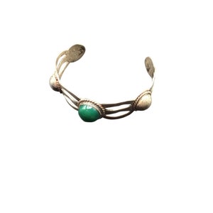 Vintage JFR Mexico Signed Sterling Silver Cuff Bracelet Handcrafted Green Stone