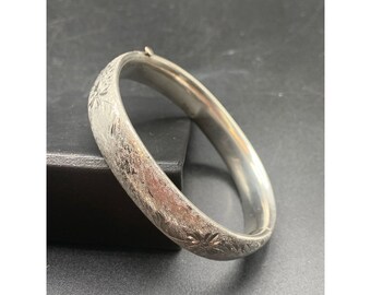 Carl Art Solid Bangle Bracelet Sterling Silver with CA Marked Hinged Textured