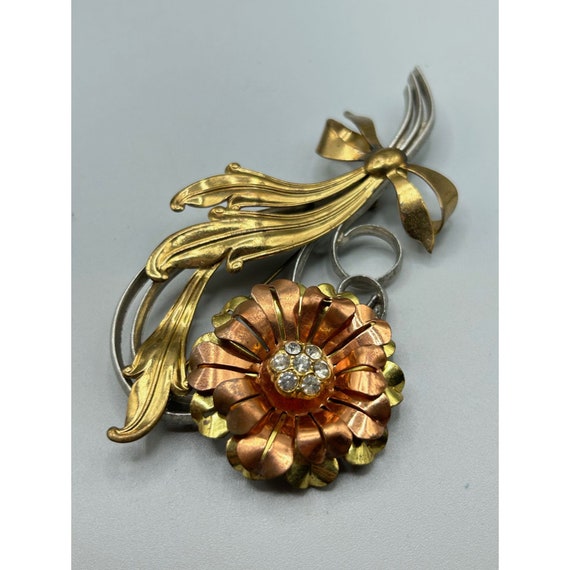 1940s Flower Brooch Antique Pin Metal Older State… - image 6