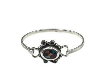 Sterling Silver Petite Bracelet Hinged Bangle Stone Inlay Delicate Small Size