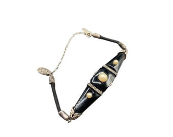 Antique Mourning Bracelet Black Glass Pearls and Marcasite Stones Art Deco