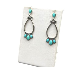 Turquoise Dangles Earrings CAROLYN POLLACK Relios Hallmarked CR Sterling Silver