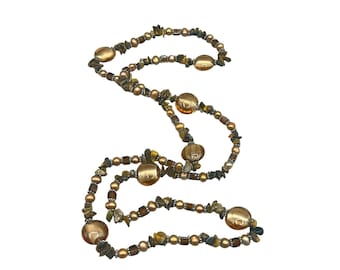Glass Beads And Pearls Necklace Brown Earthy Tones Tiger Eye Stone Chips