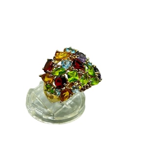 Colorful Gemstones Cluster Ring Size 7 Gold Tone Quality Multicolor Costume Ring