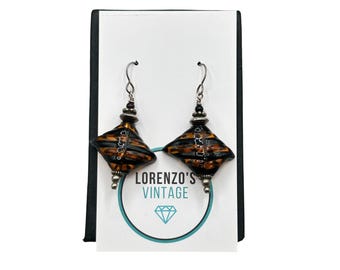 Art Glass Earrings Lampwork Brown And Black Pierced Drops Dangles Sterling Silver Hooks