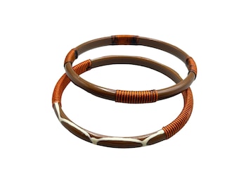 Vintage Ethnic Style Bangles Bracelets Set of 2 Brown Earthy Colors Thin Bangle