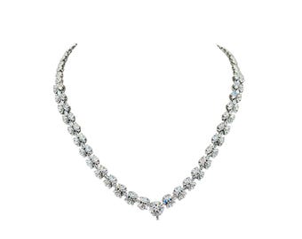 Fancy Choker Collar Necklace Clear Crystals Rhinestones And Silver Tone
