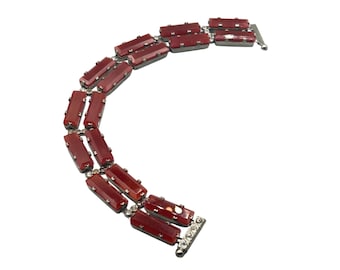 Antique Panel Bracelet 1930s Art Deco Ges Gesch German Paste & Faux Carnelian