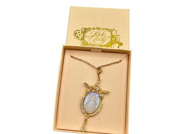 KIRKS FOLLY Fairy Godmother Necklace Gold Tone Chain And Crystals Iridescent Detachable Pendant