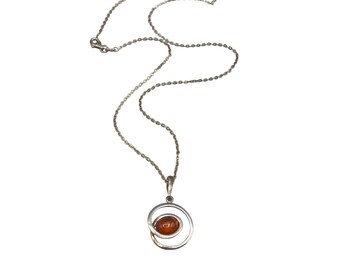 Amber Necklace Sterling Silver 925 Chain And Pendant Swirl With Genuine Amber Cabochon
