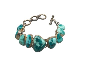 Turquoise Sterling Silver Bracelet Adjustable Toggle Clasp Natural Stone Jewelry